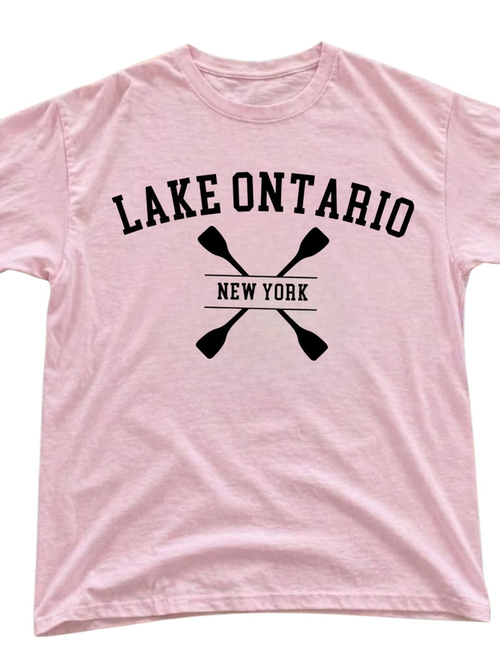 Gildan Light Pink Lake Ontario New York Tee with Black Oars, Gift For Her, Him